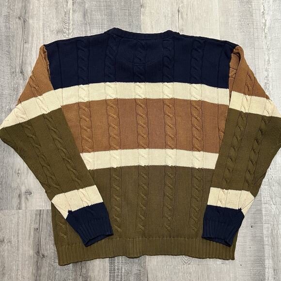VTG Siegfried Cable Knit Cotton Striped Pull Over Color Block Crewneck Sweater - Picture 3 of 4